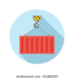 loading a metal container on the crane. flat vector illustration