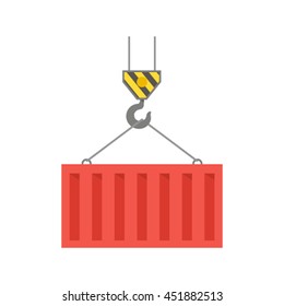 loading a metal container on the crane. flat vector illustration