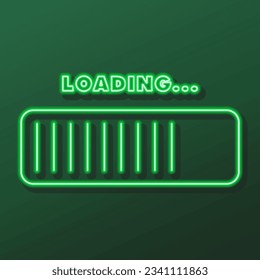 loading neon sign, modern glowing banner design, colorful modern design trends on black background. Vector illustration.