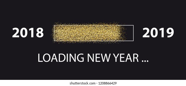 Loading New Year 2018 To 2019 - Glitter Progress Bar - Vector Illustration - Isolated On Black Background