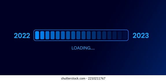 Loading New Year 2022 to 2023. Progress Bar with blue background. Happy New Year 2023.