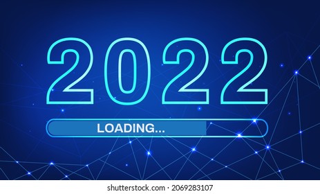 Loading New Year 2022 Digital technology blue background. Start to 2022. Abstract futuristic. Vector illustration