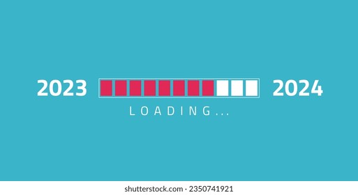 Cargando el año nuevo 2023 a 2024 en la barra de progreso.