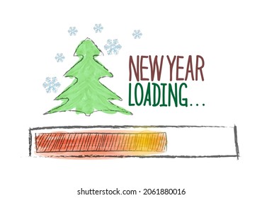 Loading new year. The load progress indicator is new year. Vector illustration drawn by hand. Flat style.