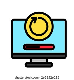 Die Umrissfarbe wird geladen, Symbol für die Miniaturgrafik. Nutzung für modernes Konzept, Print, UI, UX-Kit, Web- und App-Entwicklung. Vektor in Bezug auf Remote-Arbeit, Arbeit von zu Hause.