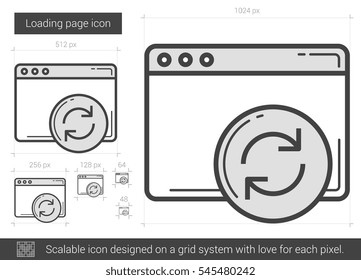 Loading page vector line icon isolated on white background. Loading page line icon for infographic, website or app. Scalable icon designed on a grid system.