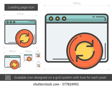 Loading page vector line icon isolated on white background. Loading page line icon for infographic, website or app. Scalable icon designed on a grid system.