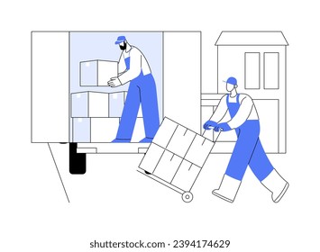 Loading parcels abstract concept vector illustration. Delivery company workers loading orders in truck, courier service, commercial city transport, express shipment abstract metaphor.