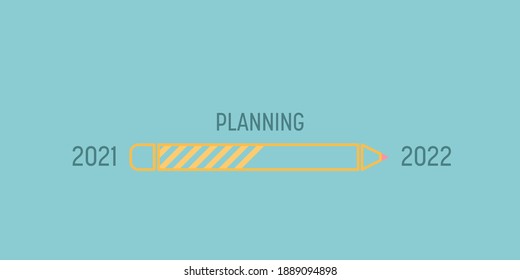 Loading pencil bar year’s 2021 to new year’s 2022, Goal planning and strategy business concept, Vector illustration flat style for graphic design, website, banner or business content background