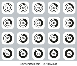 Loading Or Percentage Icons Black & White Flat Design Set 01 Big