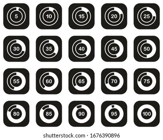 Loading Or Percentage Icons White On Black Flat Design Set 01 Big