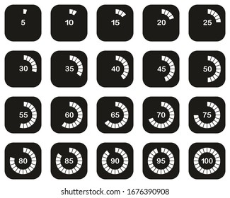 Loading Or Percentage Icons White On Black Flat Design Set 03 Big