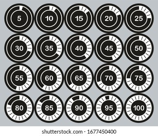 Loading Or Percentage Icons White On Black Sticker Set 02 Big
