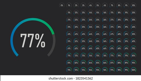 Loading pie charts set. A set of circles from 0 to 100 percent. Vector illustration.