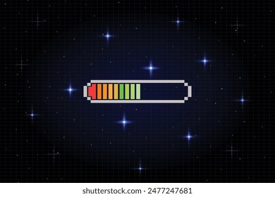 LOADING .pixel art .8 bit game. retro game. for game assets in vector illustrations. Retro Futurism Sci-Fi Background. glowing neon grid and star from vintage arcade computer games