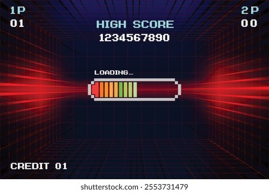 LOADING. pixel art. 8 bit game. retro game. for game assets in vector illustrations.