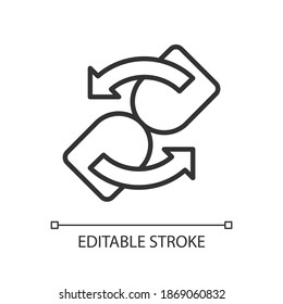 Loading pixel perfect linear icon. Data income from remote server. Time needed for application. Thin line customizable illustration. Contour symbol. Vector isolated outline drawing. Editable stroke