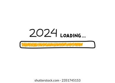 Loading process ahead of the 2024 new year. 2024 new year celebration symbol in doodle style, vector illustration. Hand drawn loading symbol