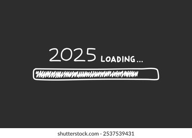 Loading process ahead of the 2025 new year. 2025 new year celebration symbol in doodle style, vector illustration. Hand drawn loading symbol