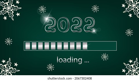 Loading process ahead of new year 2022. Symbol of new year celebration 2022. Creative festive banner with shiny silver color. Vector illustration