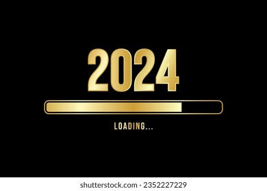 Loading process ahead of new year 2024. Symbol of new year celebration 2024. Creative festive banner with shiny gold color