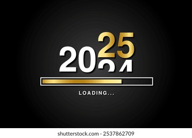 Loading process ahead of new year 2025. Symbol of new year celebration 2025. Creative festive banner with shiny gold color