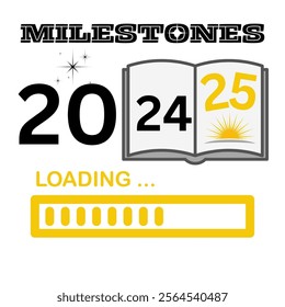 Loading process ahead of new year 2025. Symbol of new year 2025 celebration. Creative festive banner with trendy design. Vector illustration. open book element 24 and 25, best logo design for 2025.