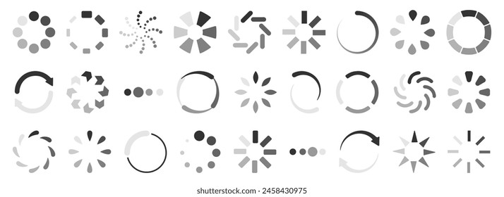 Loading process bar round element collection. Set of loading icons. Progress bar loading signs