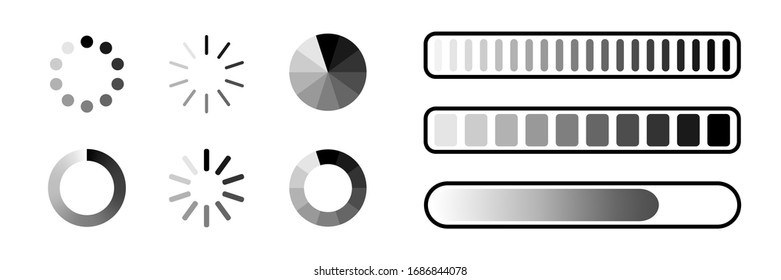 Loading process bar vector isolated elements on white backgroud. Vector loading processing signs. Process bar indicators. EPS 10