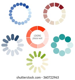 Loading Process Circular Icon Set. Color Pie Chart. Gradient Color Transition In Circle. For Visualization Of Loading Applications, Games. Smooth Color Change In Rotation. Vector Upload, Download Bar.