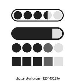 Loading process icons set. Download and upload indicator sign, waiting symbols. Vector illustration.