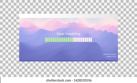 Loading process screen. Installing app or software. Progress loading bar. Abstract background with color gradients. 3d vector Illustration.