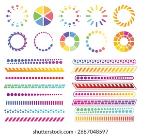 Carregando ícones de processo e barra de status, interface HUD. Vetor Sci Fi elementos futuristas digitais para dashboard, estilo de tecnologia neon brilhante navegação de ui para design de menu de jogo ou carregamento de dados de site