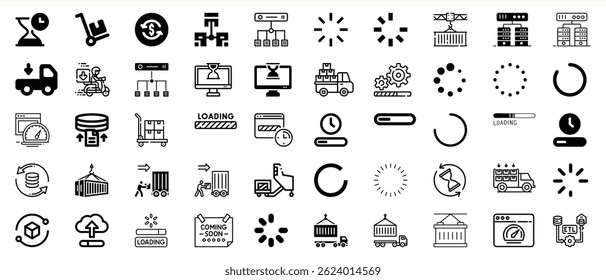 Loading processing delivery and data transfer icon set