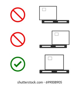Loading a product onto a pallet correctly is drawn with 3 examples on white background  - Eps10 vector graphics and illustration