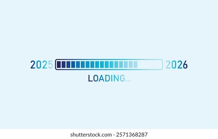 Loading progress bar of 2025 to 2026 happy new year isolated on lite blue background
