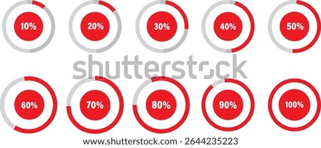 Loading progress bar. Circular progress bar icons.Battery indicator symbols,10 15 20 25 30 35 40 45 50 55 60 65 70 75 80 percent, vactor illustration,
