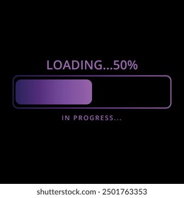 Loading progress bar. Download process. Conceptual technology. Vector illustration of loading bar at 50%.