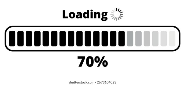 Loading progress bar. Download process. Technology concept. Vector illustration of a 70% loaded bar.