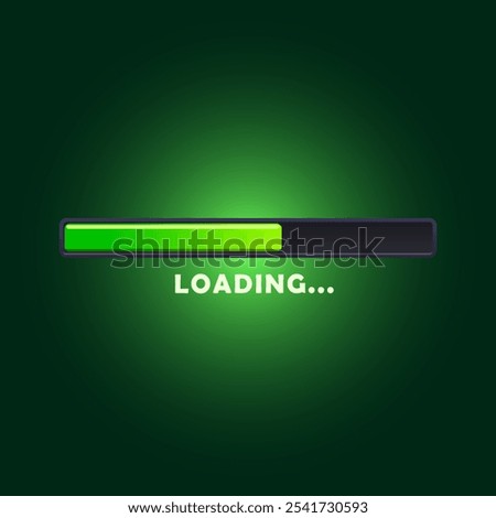 Loading progress bar icon design for web interface isolated on gradient dark green background.	