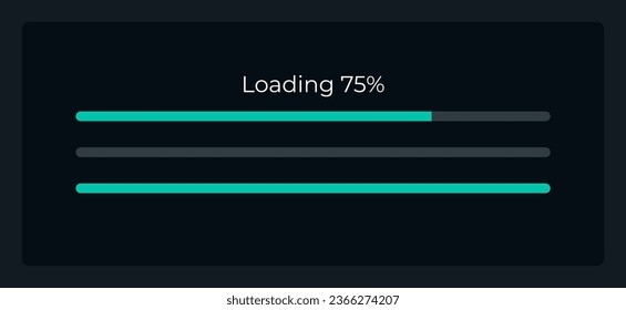Loading progress bar UI element template. Editable isolated vector dashboard component. Flat user interface. Visual data presentation. Web design widget for mobile application with dark theme