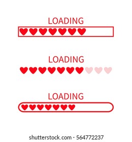 Loading progress status bar icon set. Love collection. Red heart. Funny happy valentines day element.Web design app download timer. White background. Flat trendy object. Isolated. Vector illustration