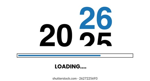 tela de carregamento exibindo o ano de 2026. Ano novo 2026 carregando ilustração de vetor de fundo. Elemento de design feliz ano novo