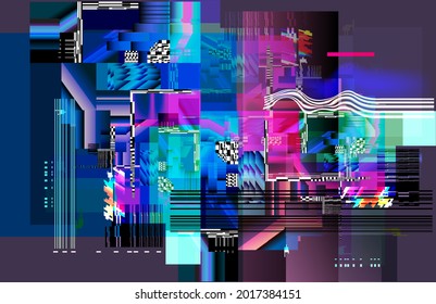 Loading screen glitch, internet bandwidth lag. Distorted texture vector illustration.