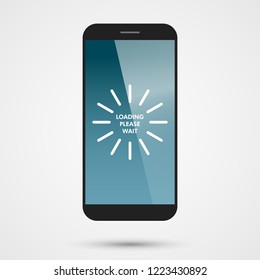 Loading screen on a black touch screen smartphone mockup.