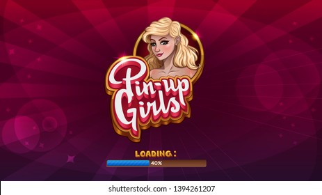 Pantalla de carga para el juego de las niñas de pin-up. Ilustración del vector