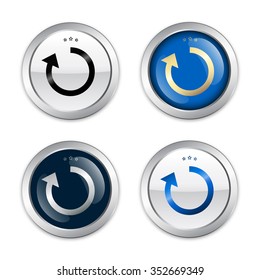 Loading seals or icons with arrow symbol. Glossy silver seals or buttons.