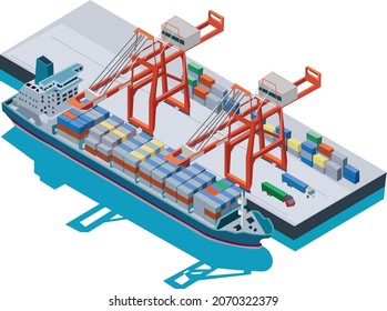 Loading of shipping activity with container crane illustration vector isolated on white