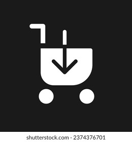 Loading shopping cart dark mode glyph ui icon. Put product in trolley. User interface design. White silhouette symbol on black space. Solid pictogram for web, mobile. Vector isolated illustration