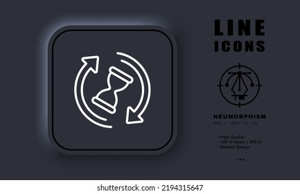 Loading sign with hourglass and circular arrows line icon. Waiting time, busy, working, process, sync, synchronization. Technology concept. Neomorphism. Vector line icon for Business and Advertising.